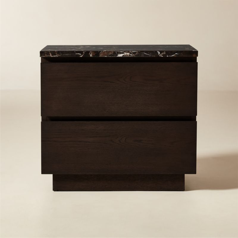 Logan 2 Drawer Oak Wood and Marble Nightstand + Reviews | CB2 | CB2