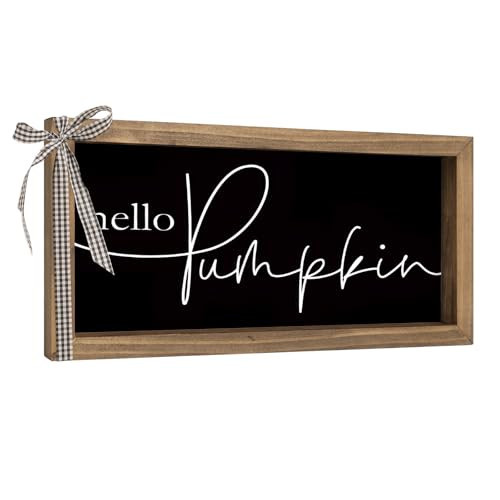 pechpell Hello Pumpkin Sign, 11.8×6 Inch Wooden Fall Decorative Signage Plaques Decor, Autumn Thanksgiving Indoor Table Top Wall Art Shelf Mantel Desk Rustic Farmhouse Home Decorations | Amazon (US)