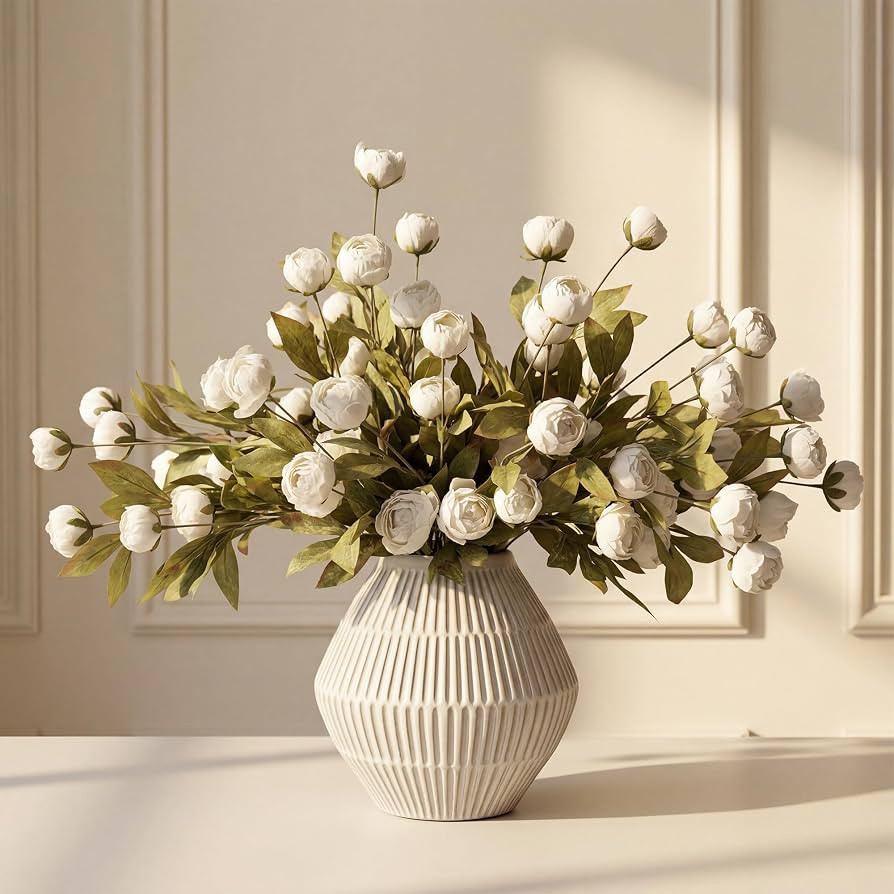 Pinkpum 12 Pcs Faux Silk Peony Artificial Flowers for Vase Decor White | Amazon (US)