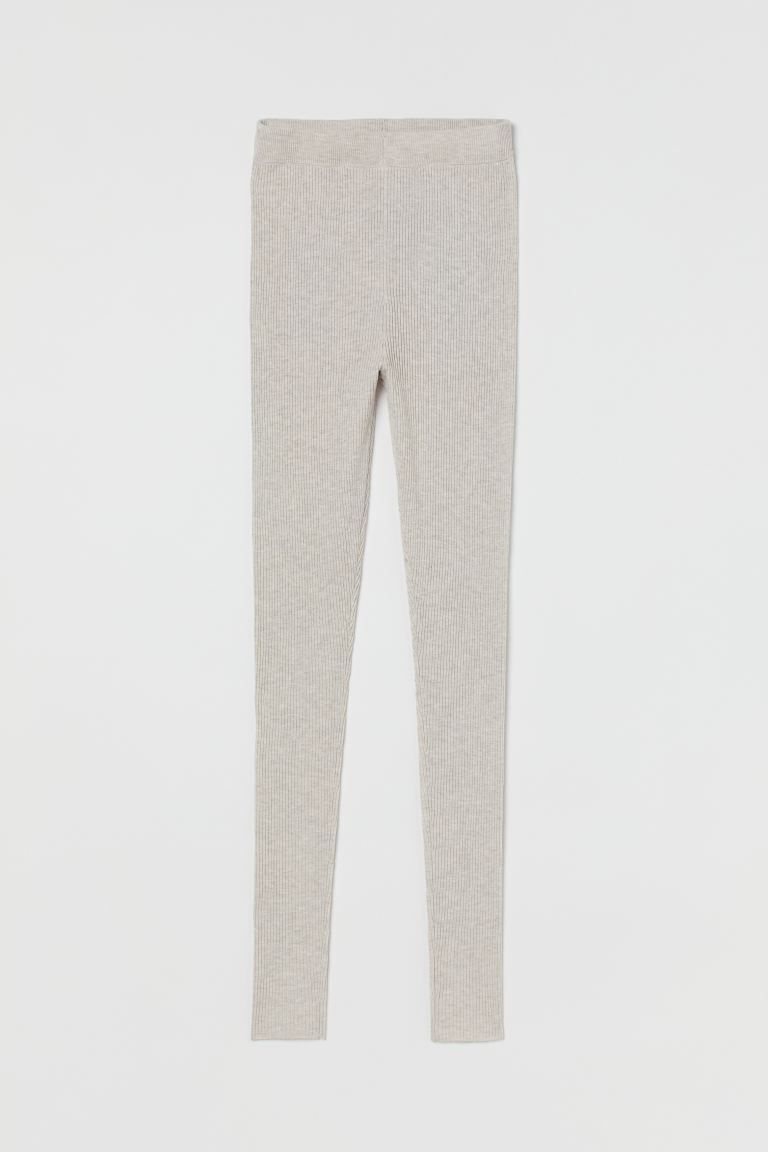 Soft, leggings in a fine rib knit with wool content. Regular waist, waistband with covered elasti... | H&M (US + CA)