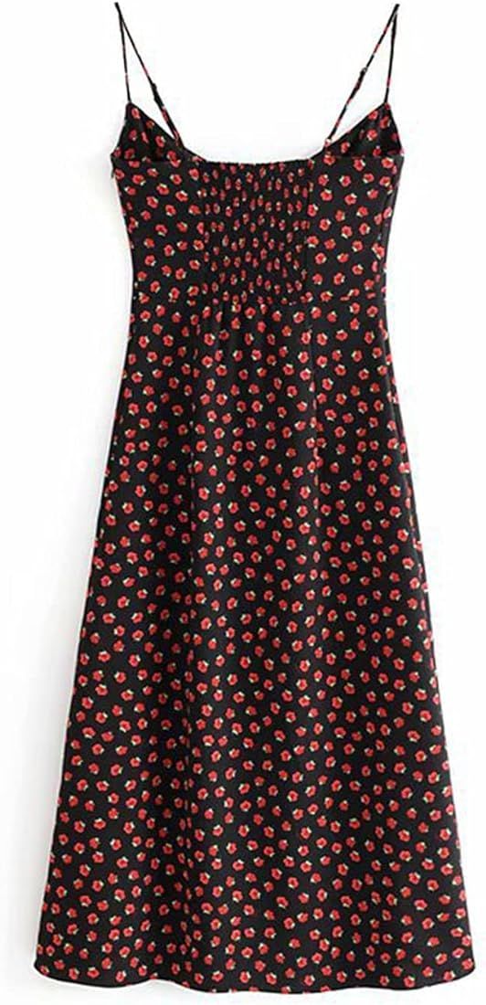 Omoone Women's Floral Dress Low-Cut Square Neck Spaghetti Strap Tie Bodycorn Dresses | Amazon (US)