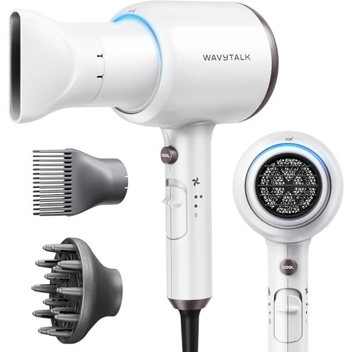 Wavytalk Hair Dryer with Diffuser and Comb, 1875W Hair Blow Dryer with Diffuser for Curly Hair Fast Drying, Quiet Lightweight Design, White | Amazon (CA)
