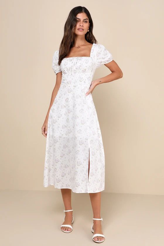 Darling Appeal White Floral Puff Sleeve Empire Waist Midi Dress | Lulus