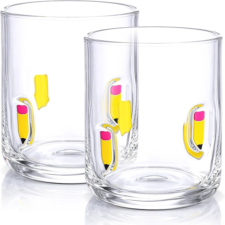 SiliFine 2 Pcs Pencil Icon Juice Glasses - 14oz Pencil Pattern Stemless Wine Drinking Coffee Glas... | Amazon (US)
