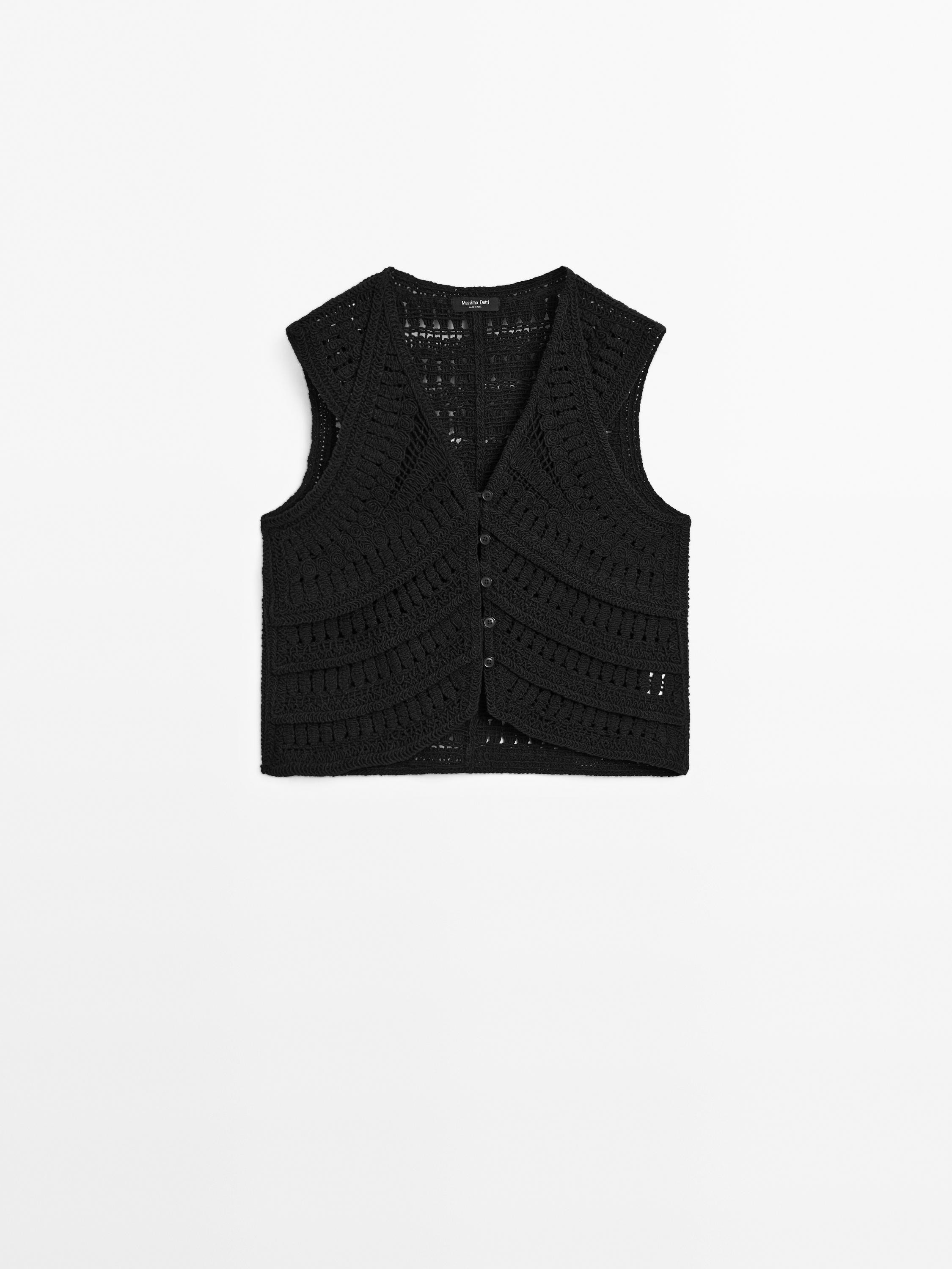 Embellished crochet knit vest | Massimo Dutti US