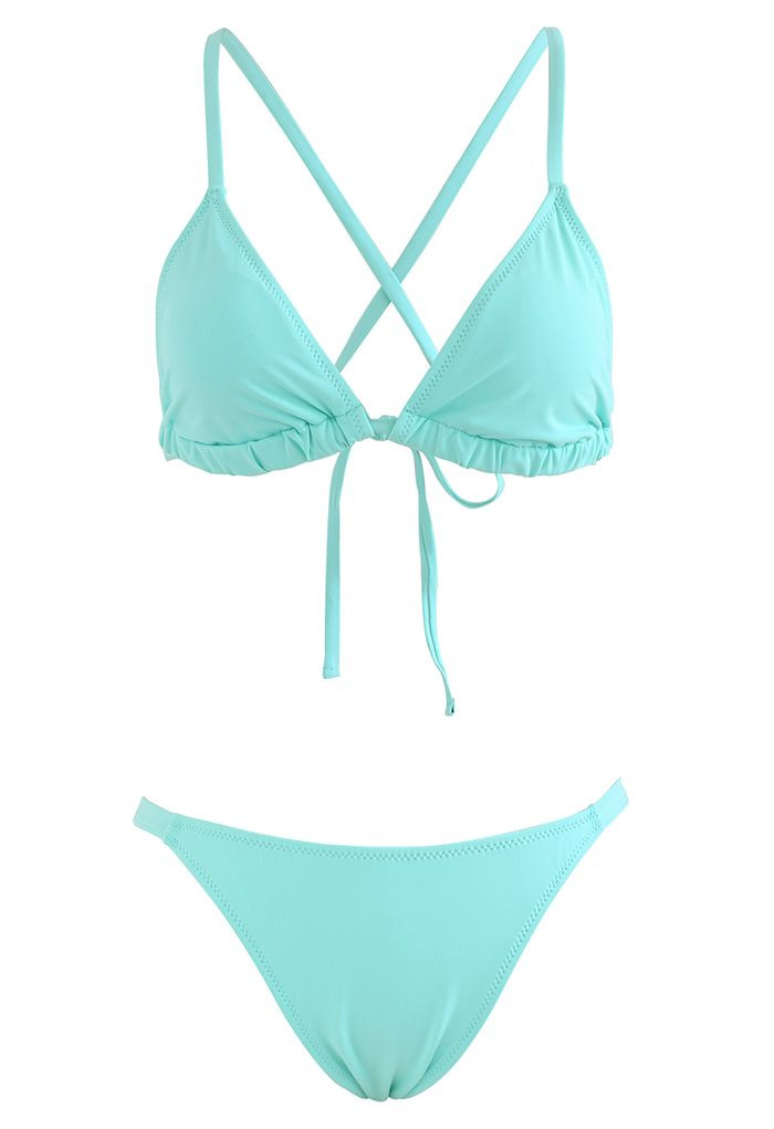 Tiffany Blue Cross Back Triangle Bikini Set | Chicwish