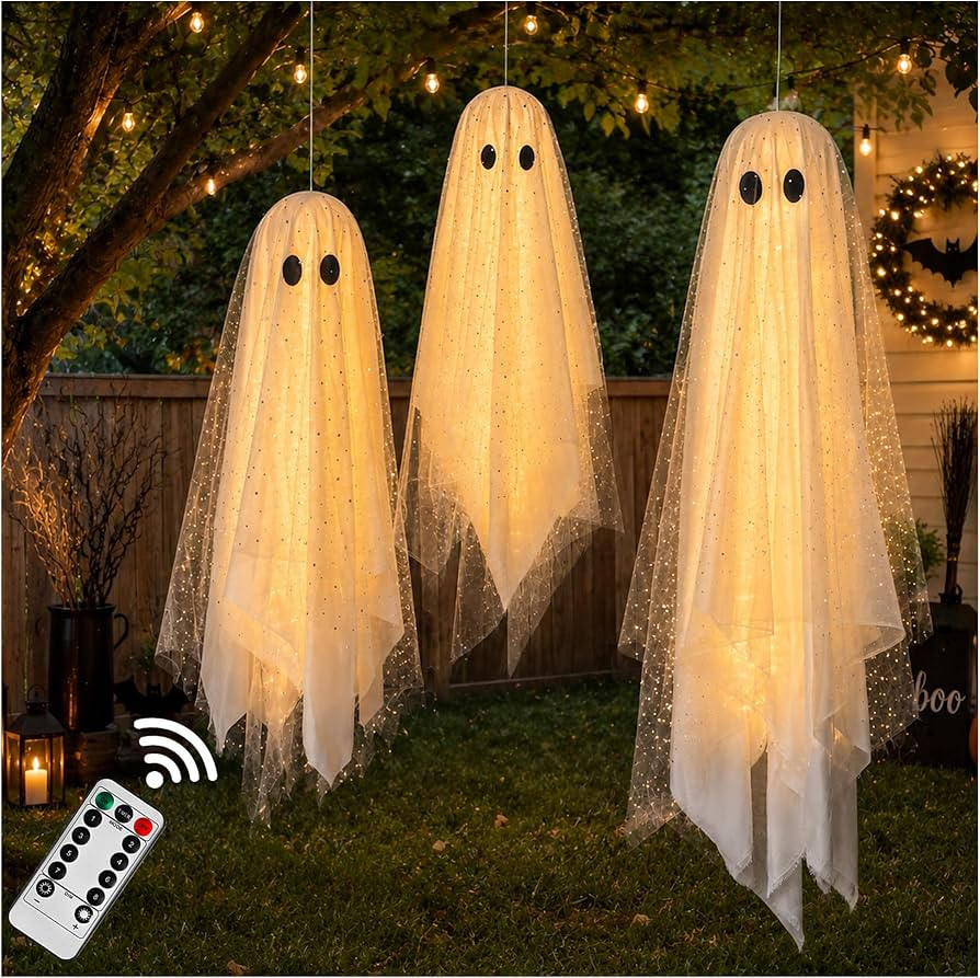 AYGXU Halloween Decorations outdoor/indoor-3pcs Hanging Ghost Decor with Light,Halloween Ornament... | Amazon (US)