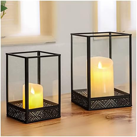 Amazon.com: WOW.HUH Large Glass Hurricane Candle Holder Set of 2PCS Black Square Candle Holder fo... | Amazon (US)