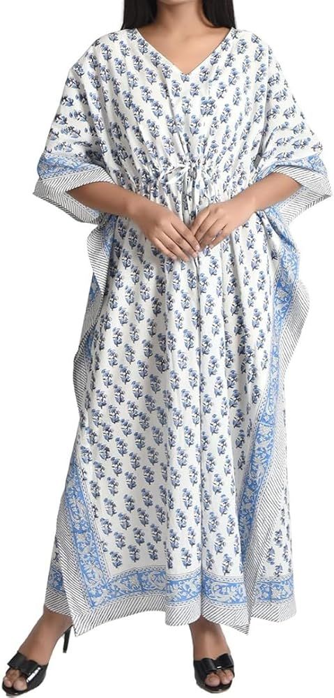 Fabric Venue Kaftan Dresses for Women - Ethnic Floral Prints - Free Size Kaftans for Women - Hand... | Amazon (US)