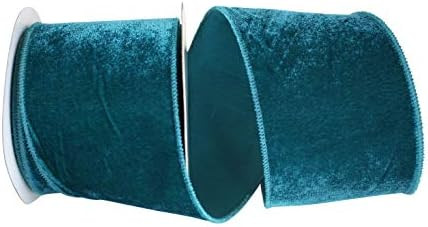 Reliant Ribbon Plush Velvet With Dupioni Backing Wired Edge Ribbon, 4 Inch X 10 Yards, Teal | Amazon (US)