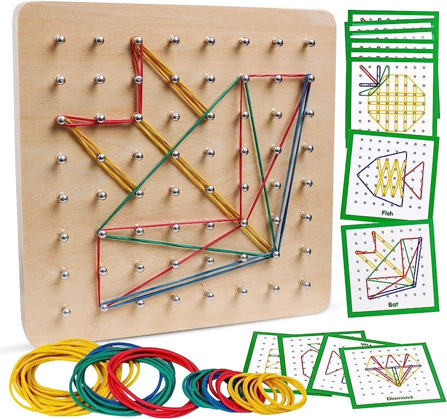 HOONEW Wooden Geoboard Mathematical Manipulative Material Array Block Geo Board Montessori Graphi... | Amazon (US)