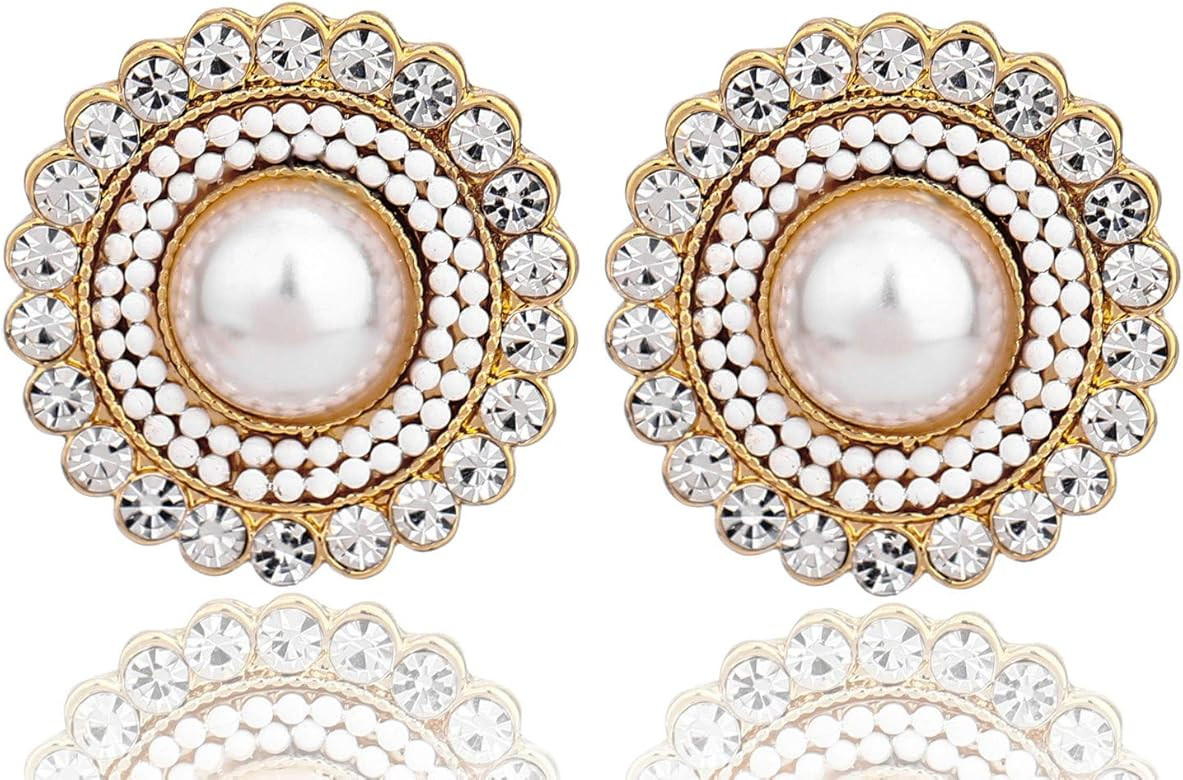 Cream Dome Big Pearl Stud Earrings , Crystals Rhinestones Art Vintage Earrings with Wedding Style | Amazon (US)