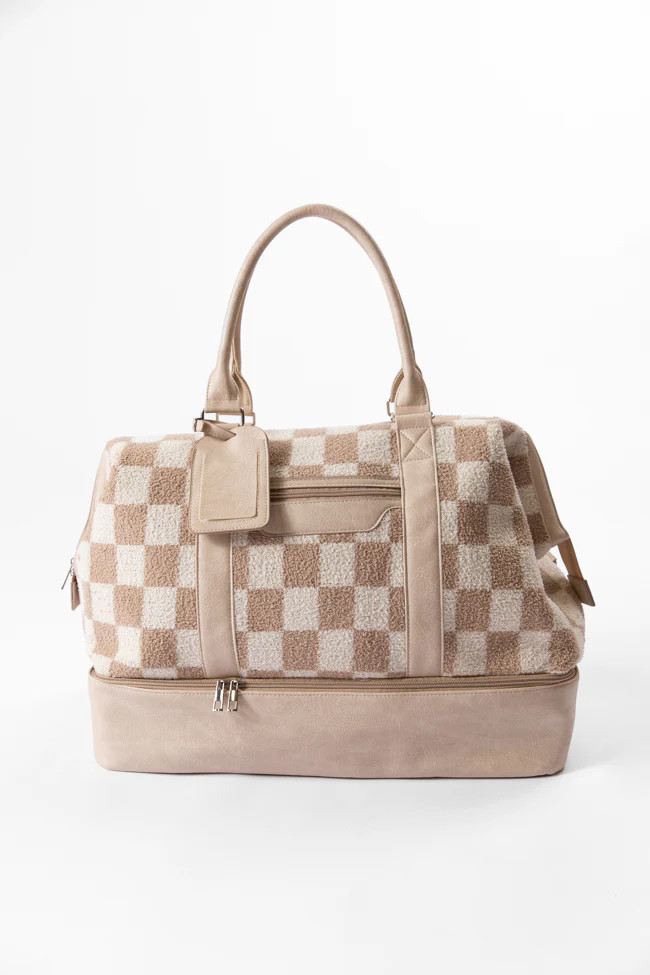 Tan Checkered Weekender DOORBUSTER | Pink Lily