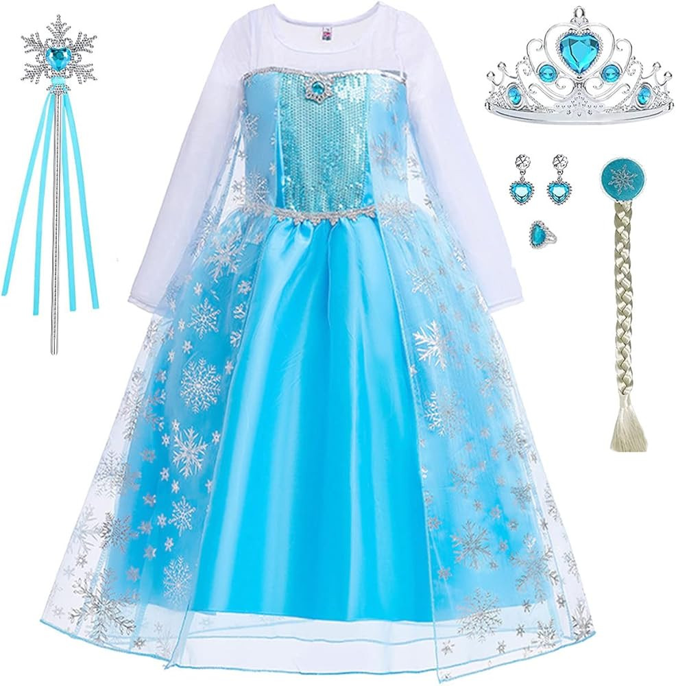 Little Girls Princess Costume Blue Cosplay Dress up for Halloween Party with Accessories Blue | Amazon (US)