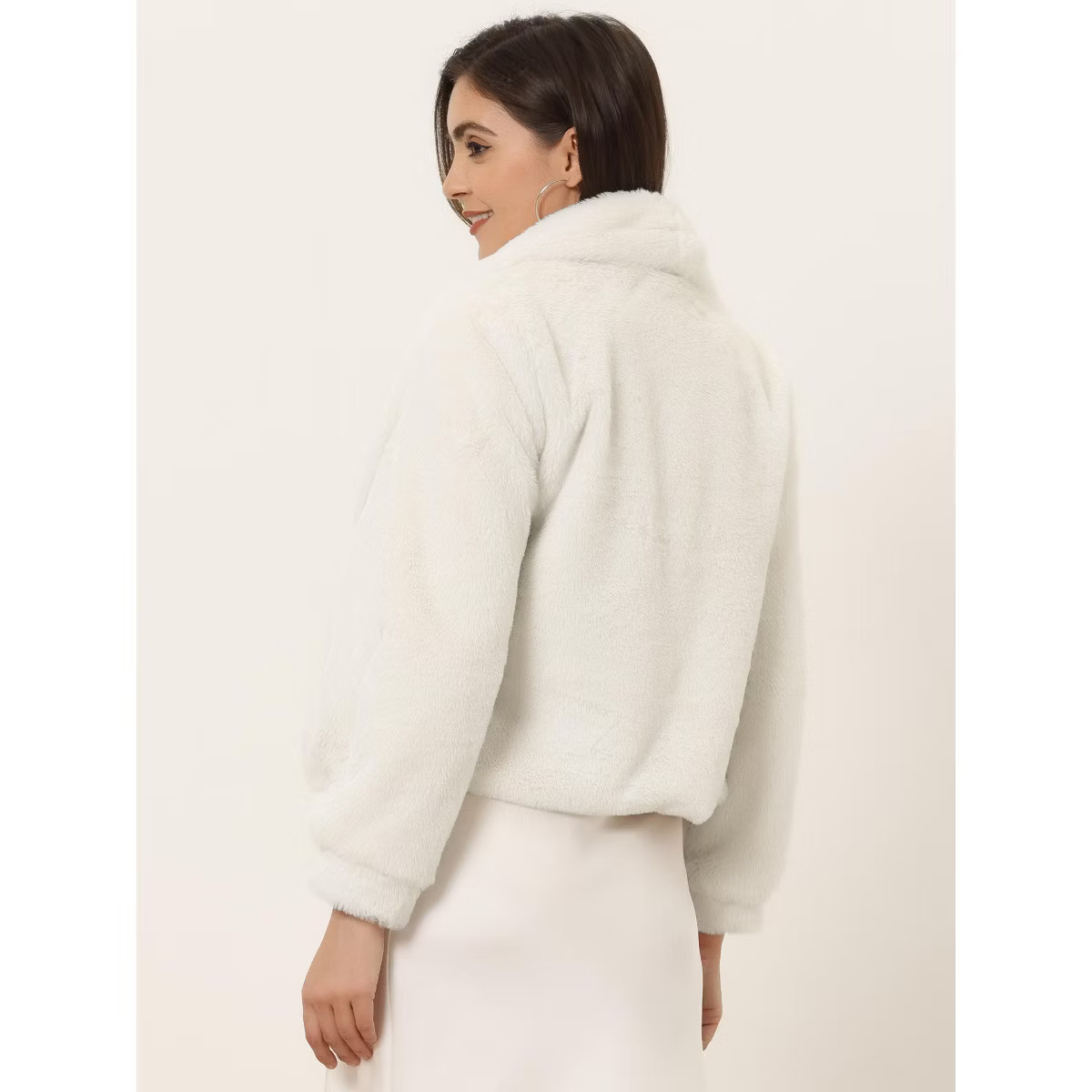 INSPIRE CHIC Women's Cropped Lapel Long Sleeve Fluffy Faux Fur Jackets | Target