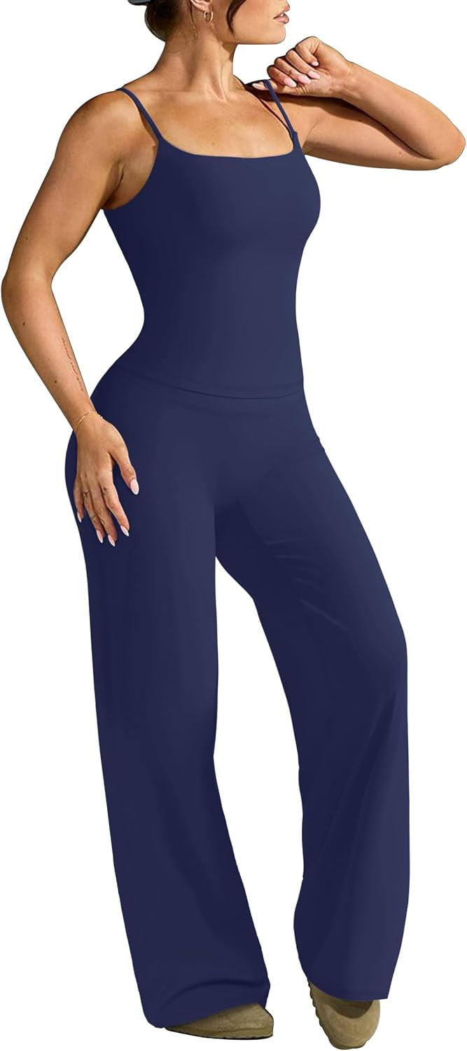 OMKAGI Workout Sets for Women Padded Tank Tops Straight Leg Pilates Outfits | Amazon (US)