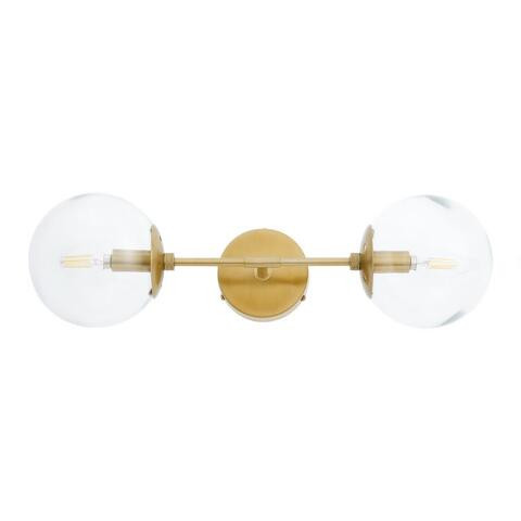 Olivia Brass And Clear Glass Globe 2 Light Wall Sconce | World Market