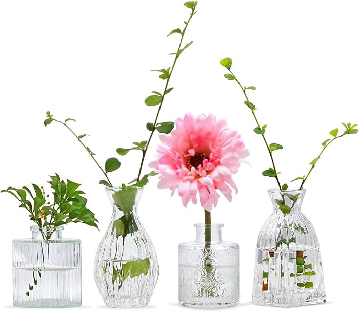Mapoxy Glass Bud Vases Set of 4,Small Flower Vases for Wedding Centerpiece Table Decorations,Clea... | Amazon (US)