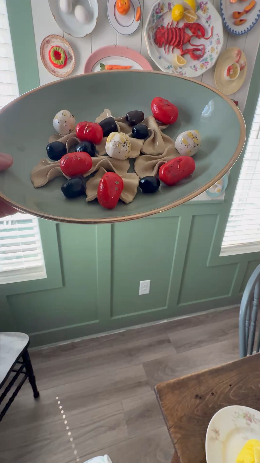 Mozzarella cheese + tomatoes with spices do your fake food plate wall