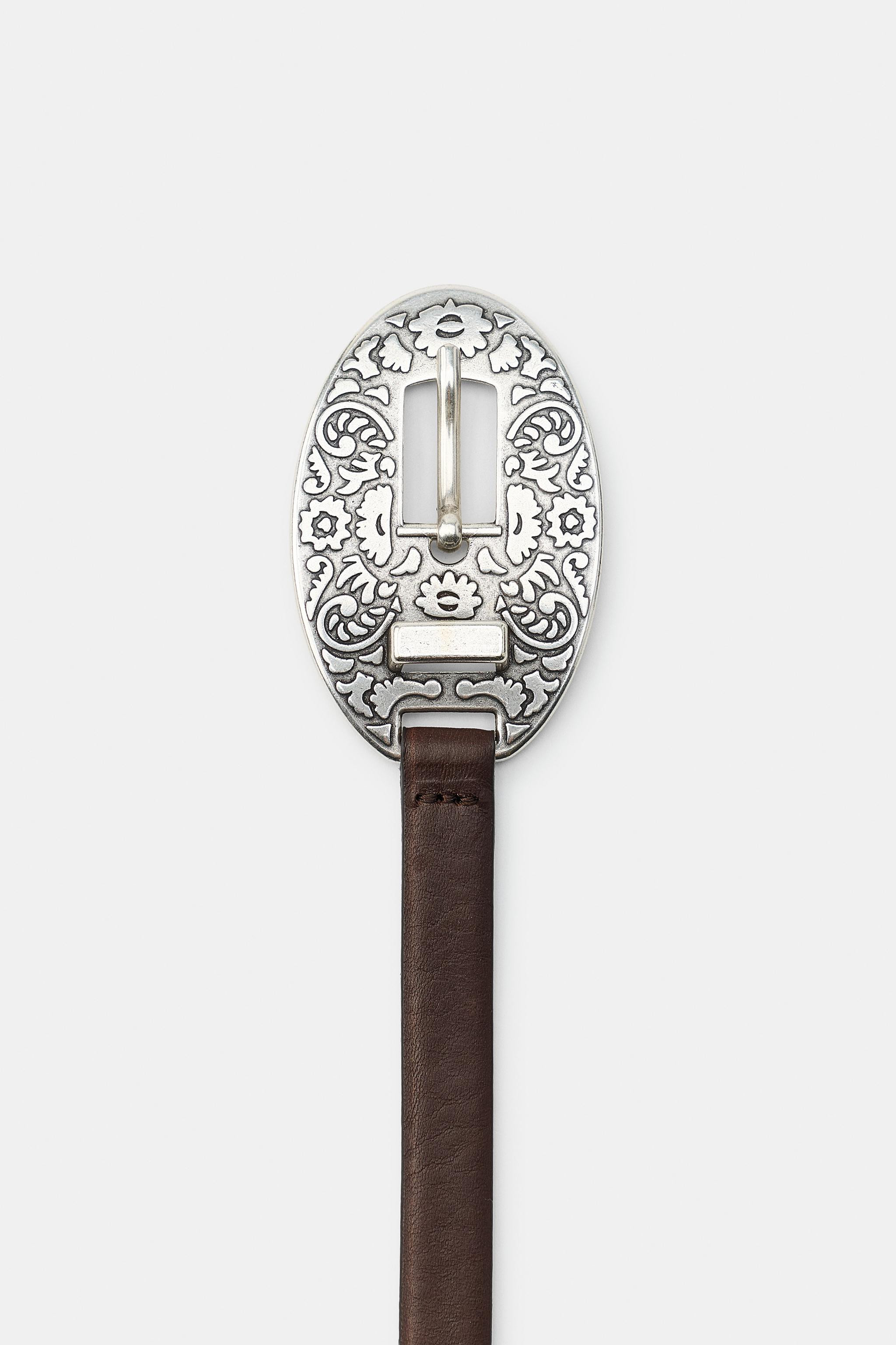 100% LEATHER BELT WITH ENGRAVED BUCKLE | Zara US
