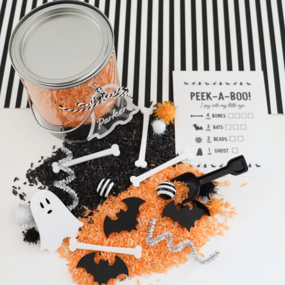 Mini Halloween Peek-a-boo sensory kit with kids personalized ghost tag, halloween boo basket, hal... | Etsy (US)