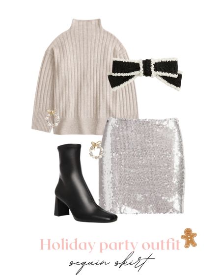 Christmas party outfit , hair bow accessories, holiday party outfit , sequin skirt 

#LTKHoliday #LTKfindsunder100 #LTKstyletip