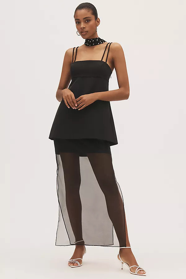 Anna Sleeveless Satin Layered Sheer Crepe Maxi Dress | Anthropologie (US)