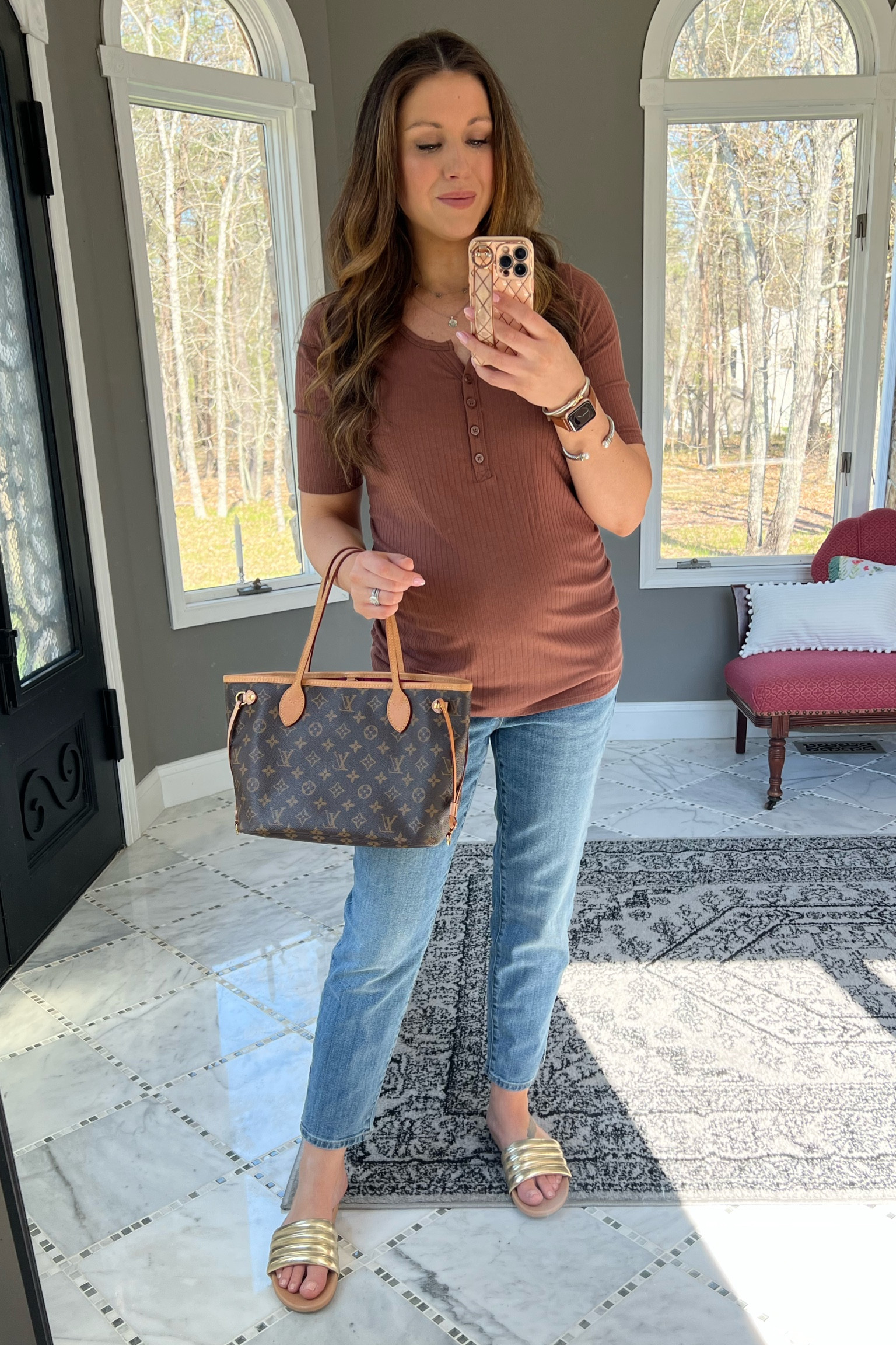 Best maternity jeans, spring maternity jeans, pregnancy jeans, everyday looks, pregnant ootd, bump style, third trimester, second trimester, bump friendly outfits, maternity top, cute maternity clothes, cute pregnancy clothes, maternity t shirts, casual pregnancy looks, gold slide sandals, neutral outfit, spring pregnancy outfits, bump outfit, pregnancy fashion, pregnancy mom jeans, trendy spring jeans, brown tote bag, spring maternity looks

#LTKbump #LTKunder50 #LTKFind