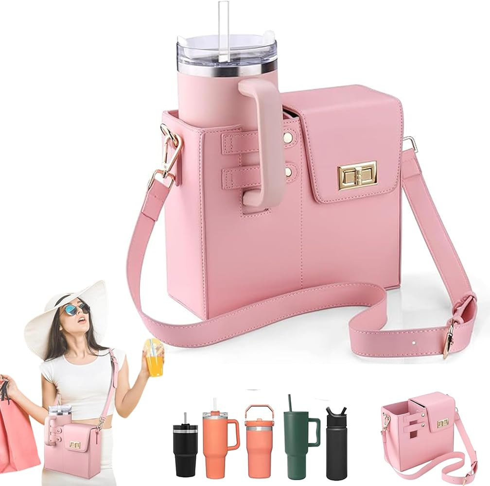 Outdoor Portable Crossbody Water Cup Storage Bag,Portable Leather Water Bottle Bag with Adjustabl... | Amazon (US)