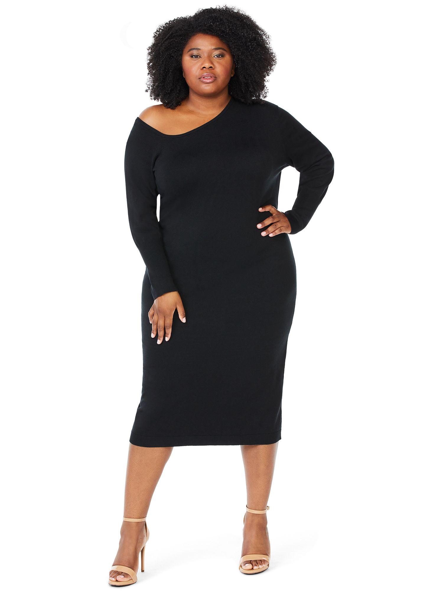 Sofia Jeans by Sofia Vergara Plus Size One-Shoulder Sweater Dress | Walmart (US)