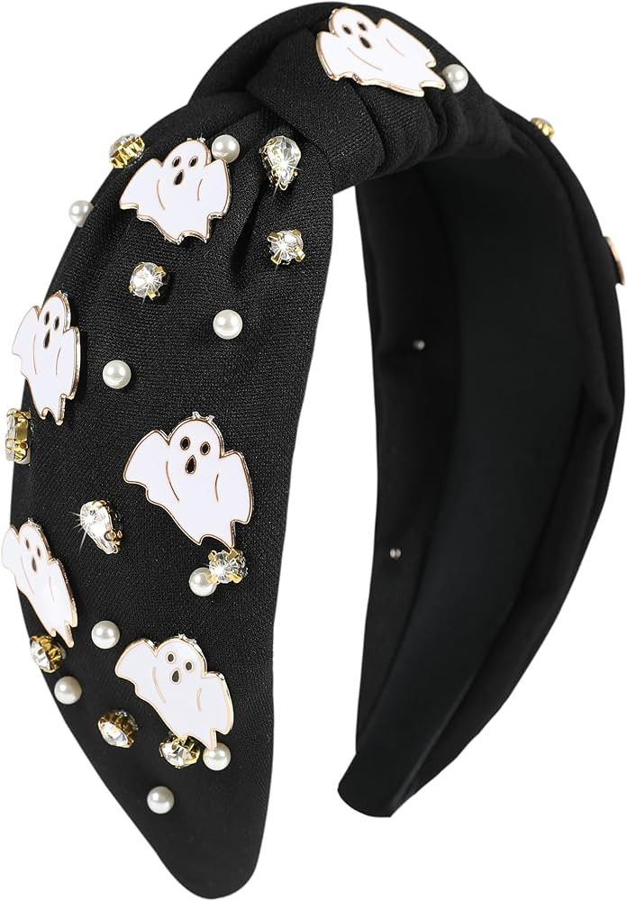 Halloween Ghost Headbands for Women Girls Spooky Beaded Crystal Rhinestone Knotted Headband Ghost... | Amazon (US)