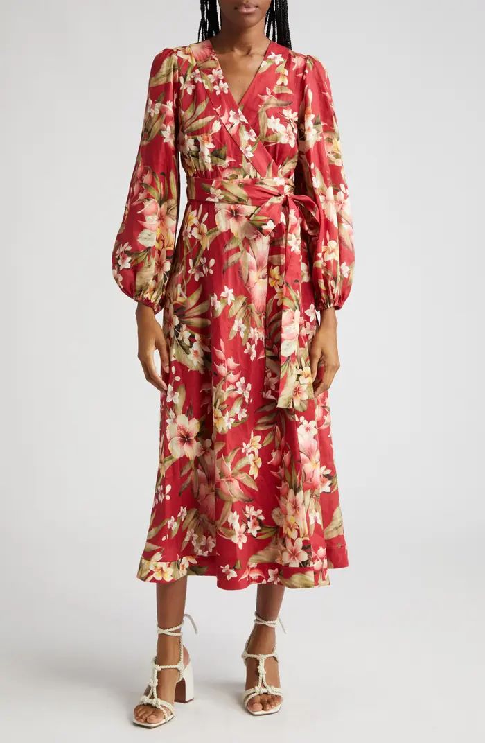 Zimmermann Lexi Floral Long Sleeve Linen Wrap Dress | Nordstrom | Nordstrom