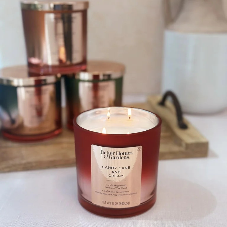 Better Homes & Gardens Candy Cane and Cream Scented 2-Wick 12oz Metallic Ombre Jar Candle | Walmart (US)