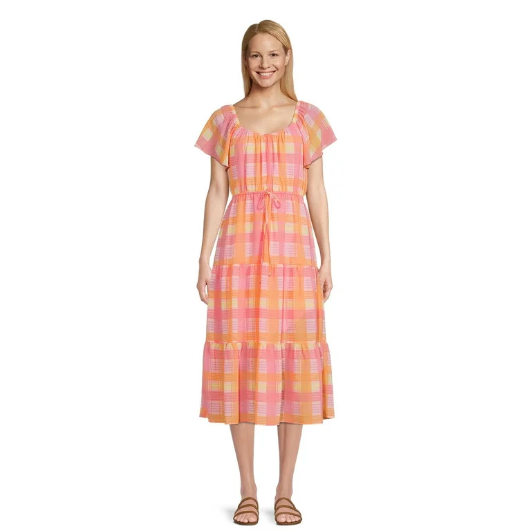 Time and Tru Women's Flutter Sleeve Tiered Dress | Walmart (US)