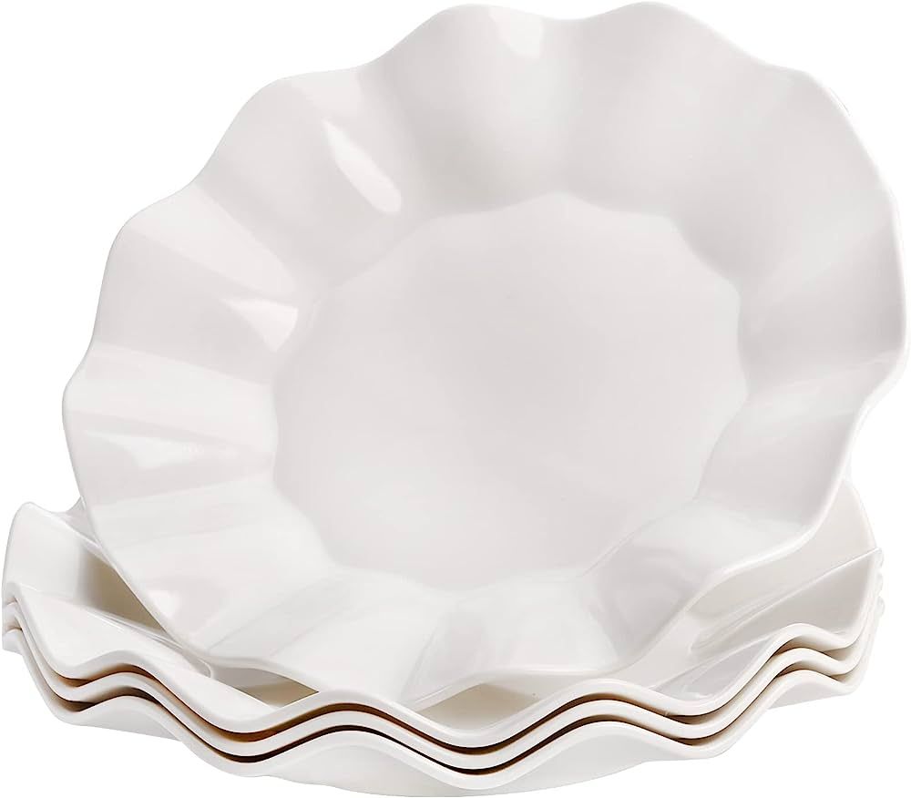 ZEAYEA 4 Pcs Melamine Plates, 11 inch White Dinner Plate, Wave Edge Salad Dessert Plate for Holid... | Amazon (US)