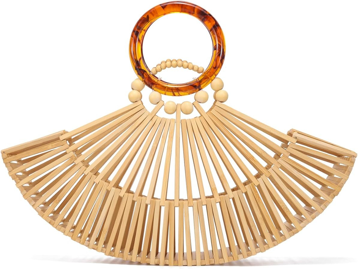 Bamboo Purses for Women Natural Bamboo Acrylic Handle Clutch Small Tote Elegant Evening Bag for V... | Amazon (US)