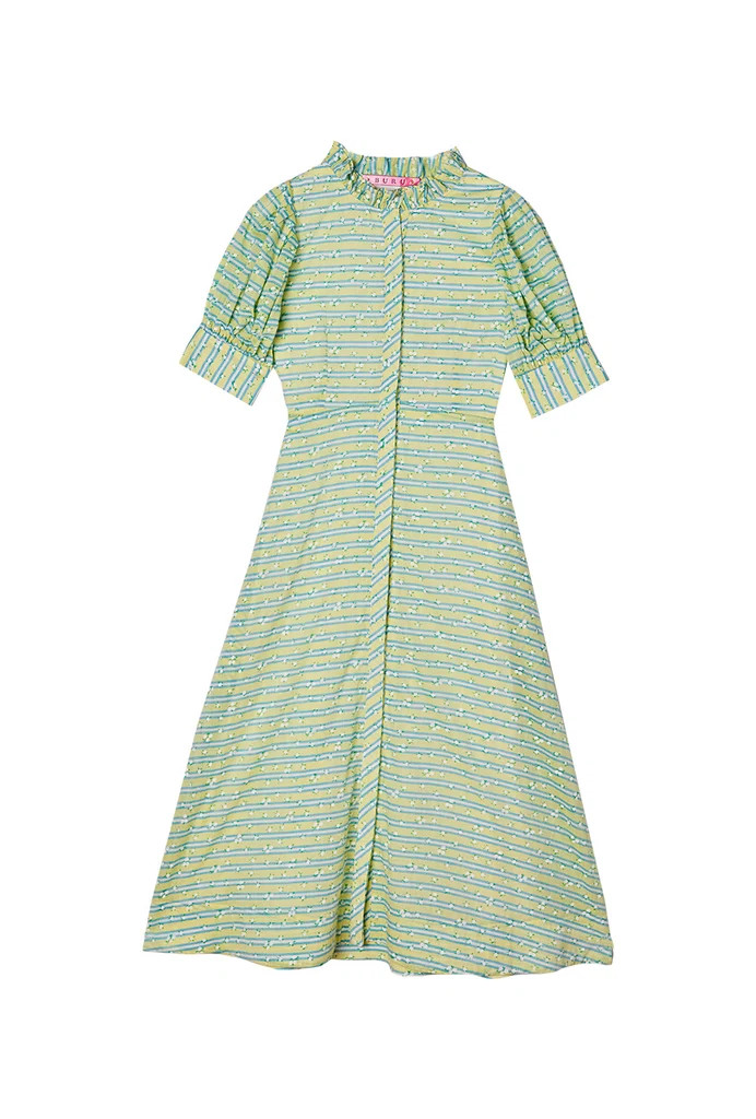Earth Day Puff Sleeve Day Gown - Lemon Stripe | Shop BURU