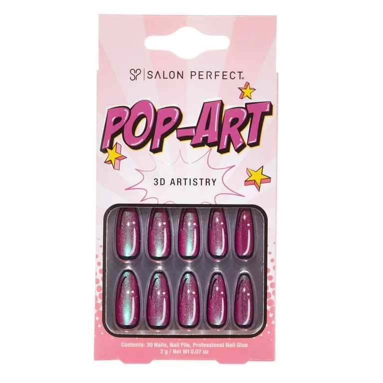 Salon Perfect Artificial Press On Nails, 177 Pop-Art, Purple Magnetic, Long Almond Glue On Fake N... | Walmart (US)