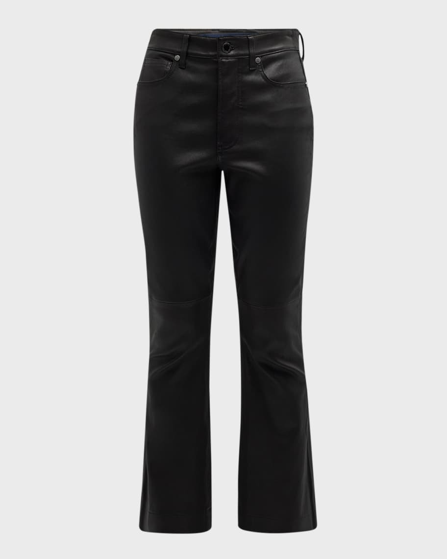 Veronica Beard Carson Leather High-Rise Ankle Flare Jeans | Neiman Marcus