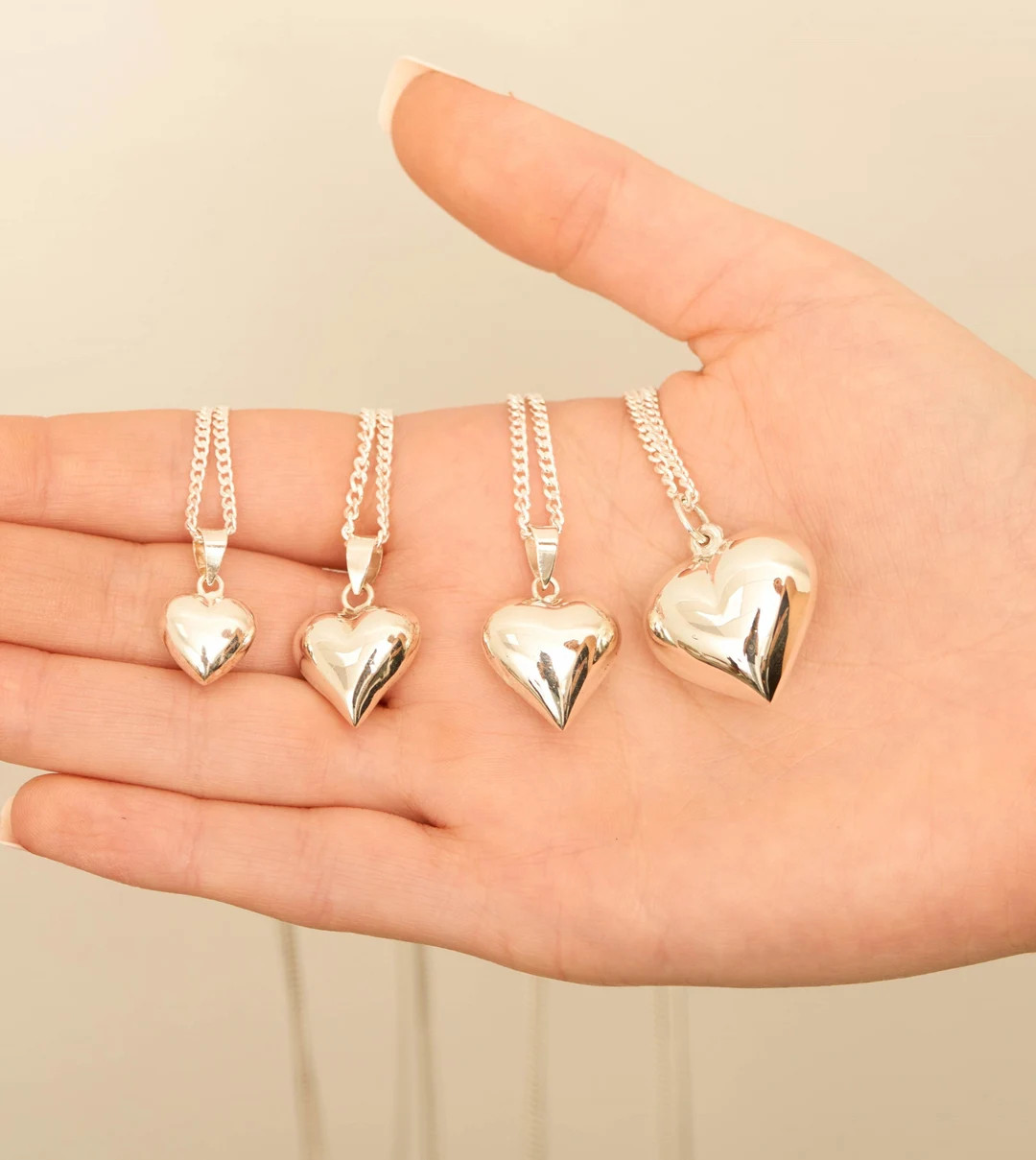 Silver Puffed Heart Charm Pendant Necklace / 925 Sterling Silver Heart Necklace / Love Valentines... | Etsy (US)