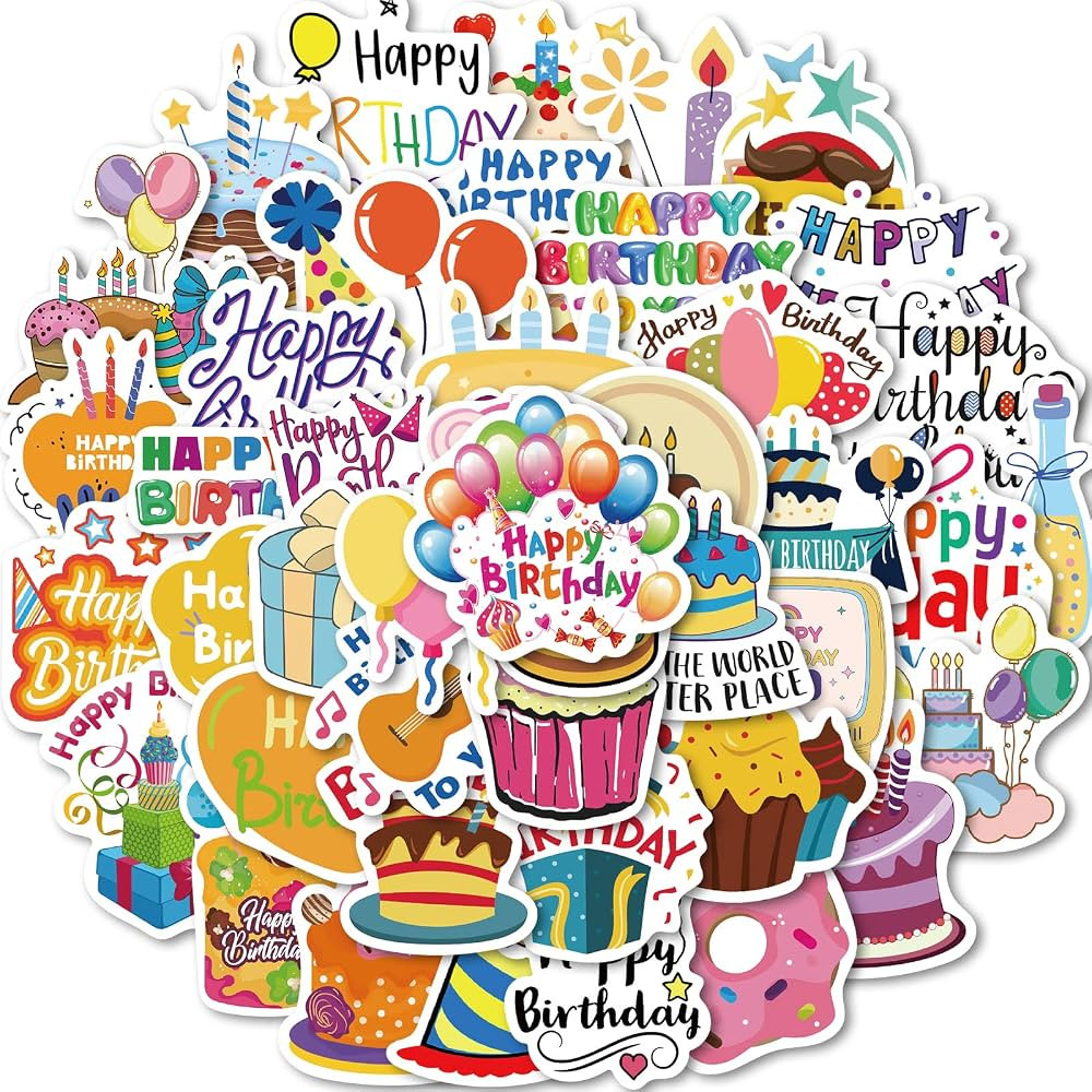 50Pcs Happy Birthday Stickers for Kids Teens Vinyl Waterproof Cute Birthday Party Stickers for Wa... | Amazon (US)