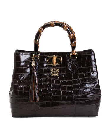 Made In Italy Leather Triple Compartment Satchel | TJ Maxx