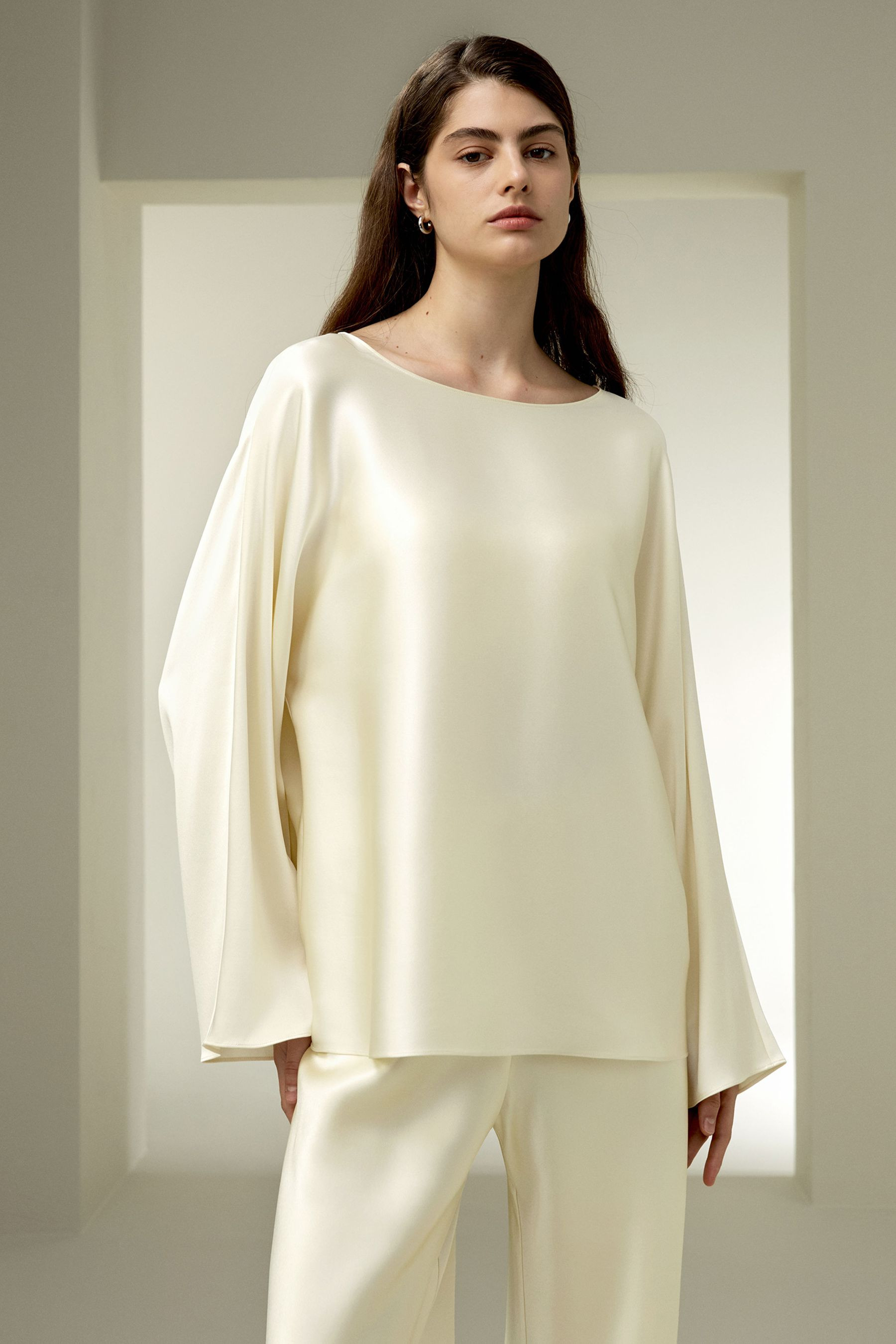 Silk Charmeuse Crewneck blouse | LilySilk