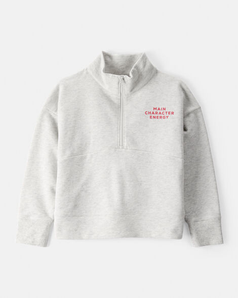 Girls Main Character Energy Quarter-Zip Pullover Sweatshirt - Grey | Carter's Inc