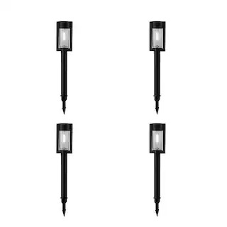 Hampton Bay Clermont Solar Black LED 15 Lumens Modern Bollard Path Light Set with Vintage Bulb (4... | The Home Depot
