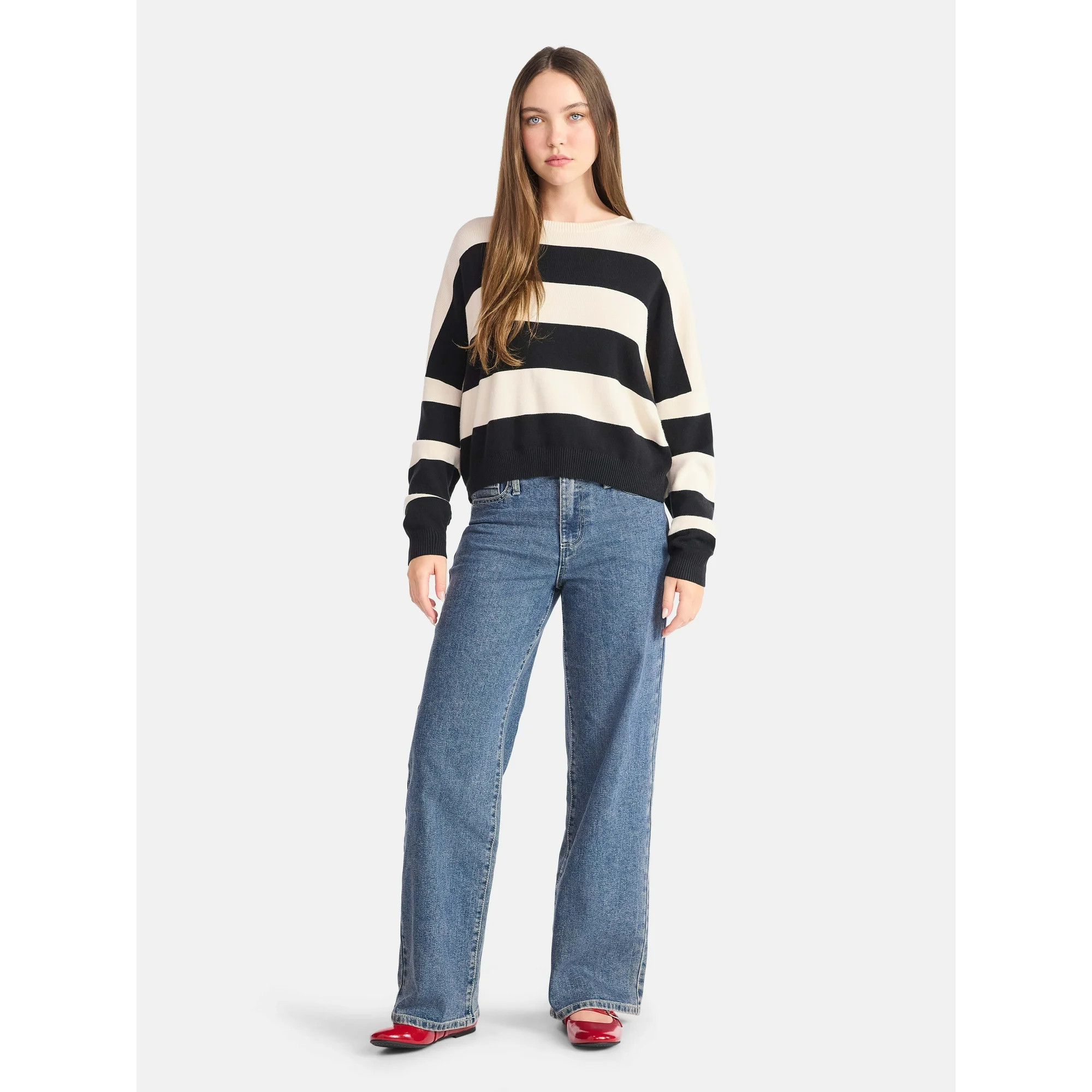 No Boundaries Striped Sweater, Lightweight, Women's | Walmart (US)