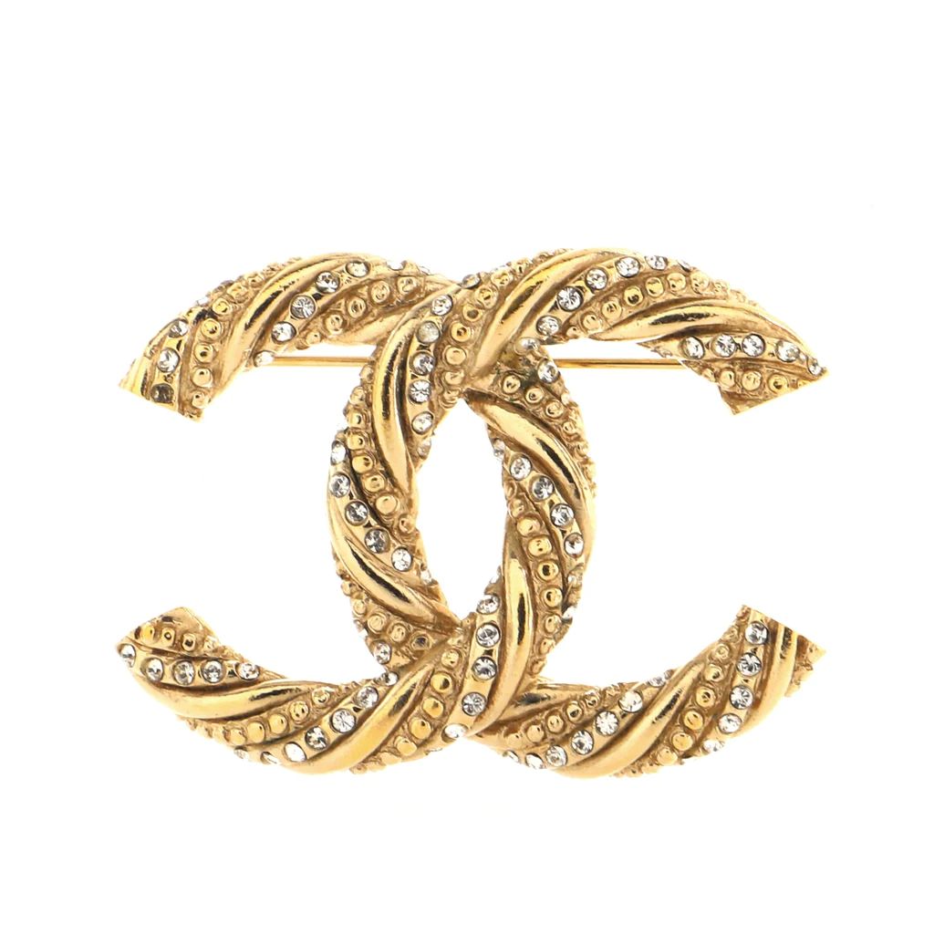 Chanel Twisted CC Brooch Metal with Crystals Gold 1447591 | Rebag