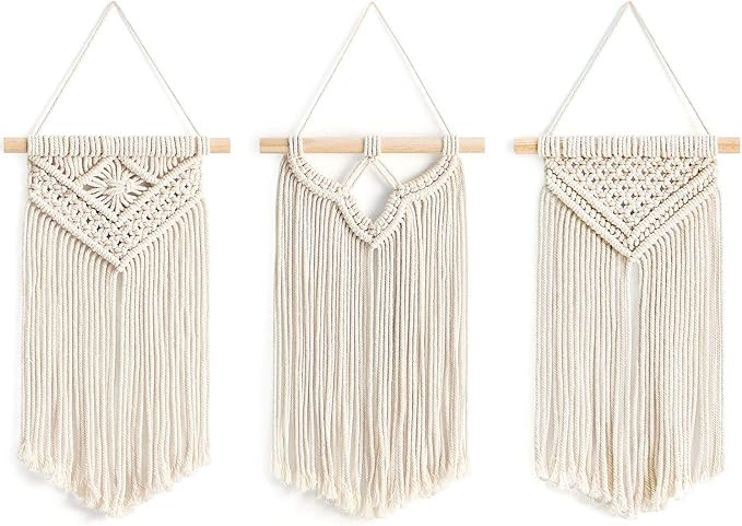 Mkono Small Macrame Wall Hanging, 3 Pack Art Woven Wall Decor Boho Home Chic Decoration for Apart... | Amazon (US)
