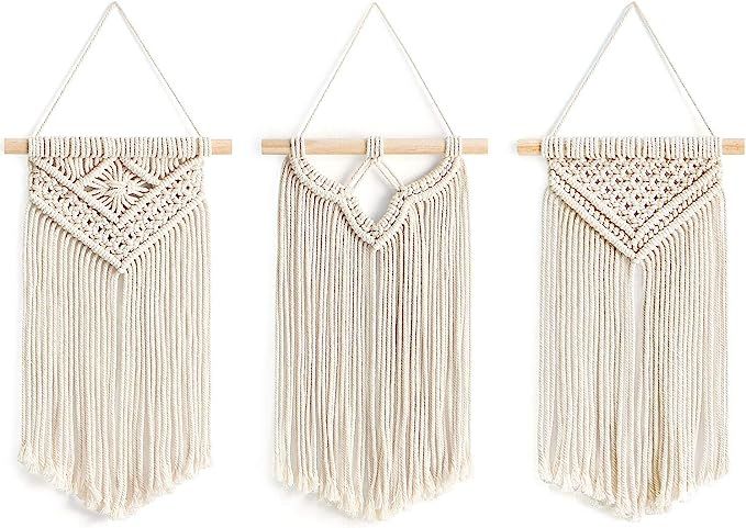 Mkono Small Macrame Wall Hanging, 3 Pack Art Woven Wall Decor Boho Home Chic Decoration for Apart... | Amazon (US)