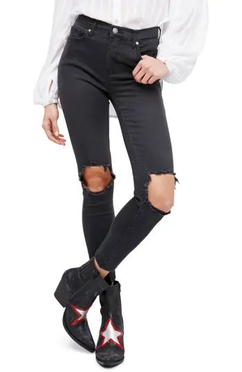 Women's Free People High Rise Busted Knee Skinny Jeans, Size 25 - Black | Nordstrom